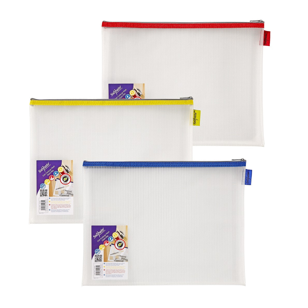 Snopake Mesh Zippa Bag EVA Foolscap 300 Micron Assorted Colours (Pack 3) - 15819