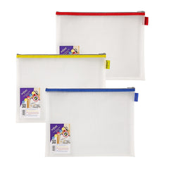 Snopake Mesh Zippa Bag EVA Foolscap 300 Micron Assorted Colours (Pack 3) - 15819