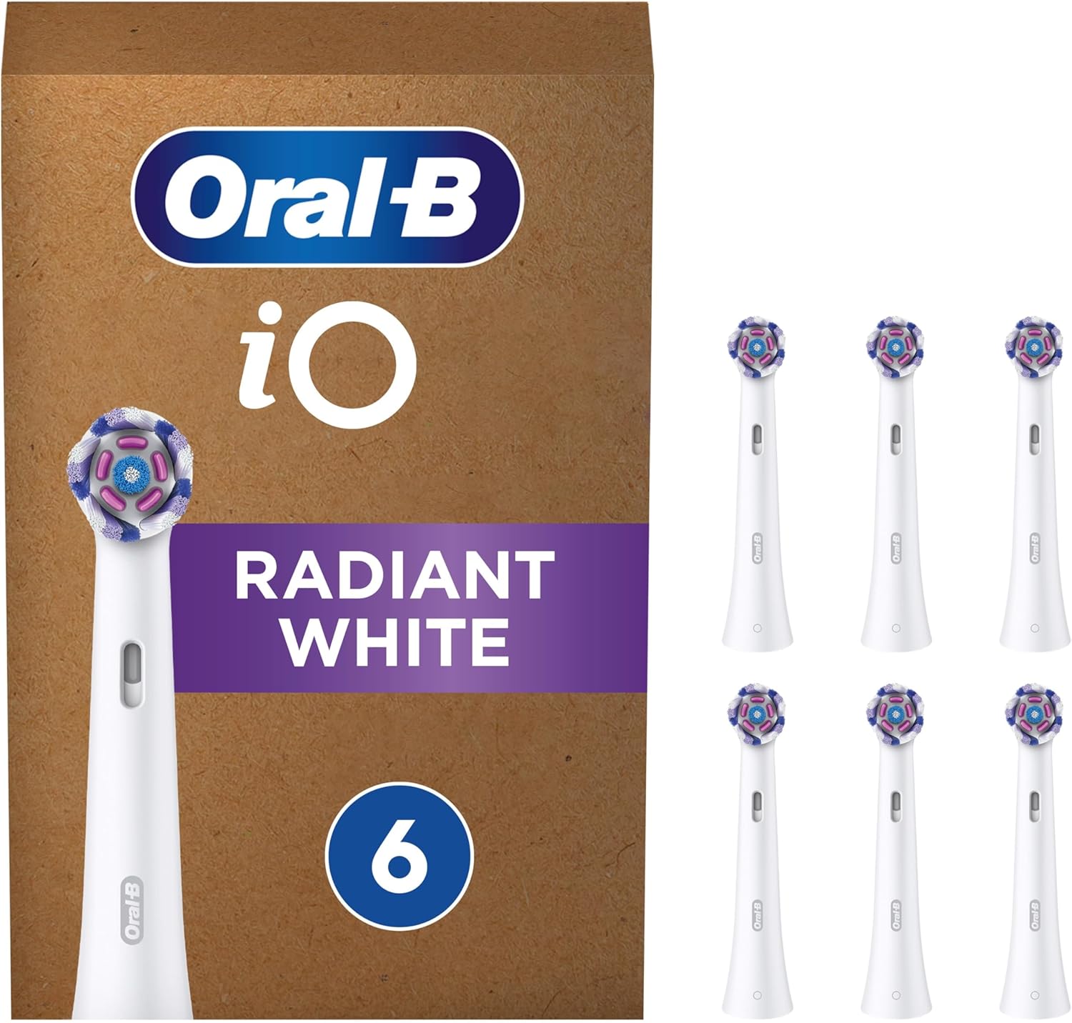 Oral-B iO Radiant White Replacement Brush Heads – White, 6 Pack