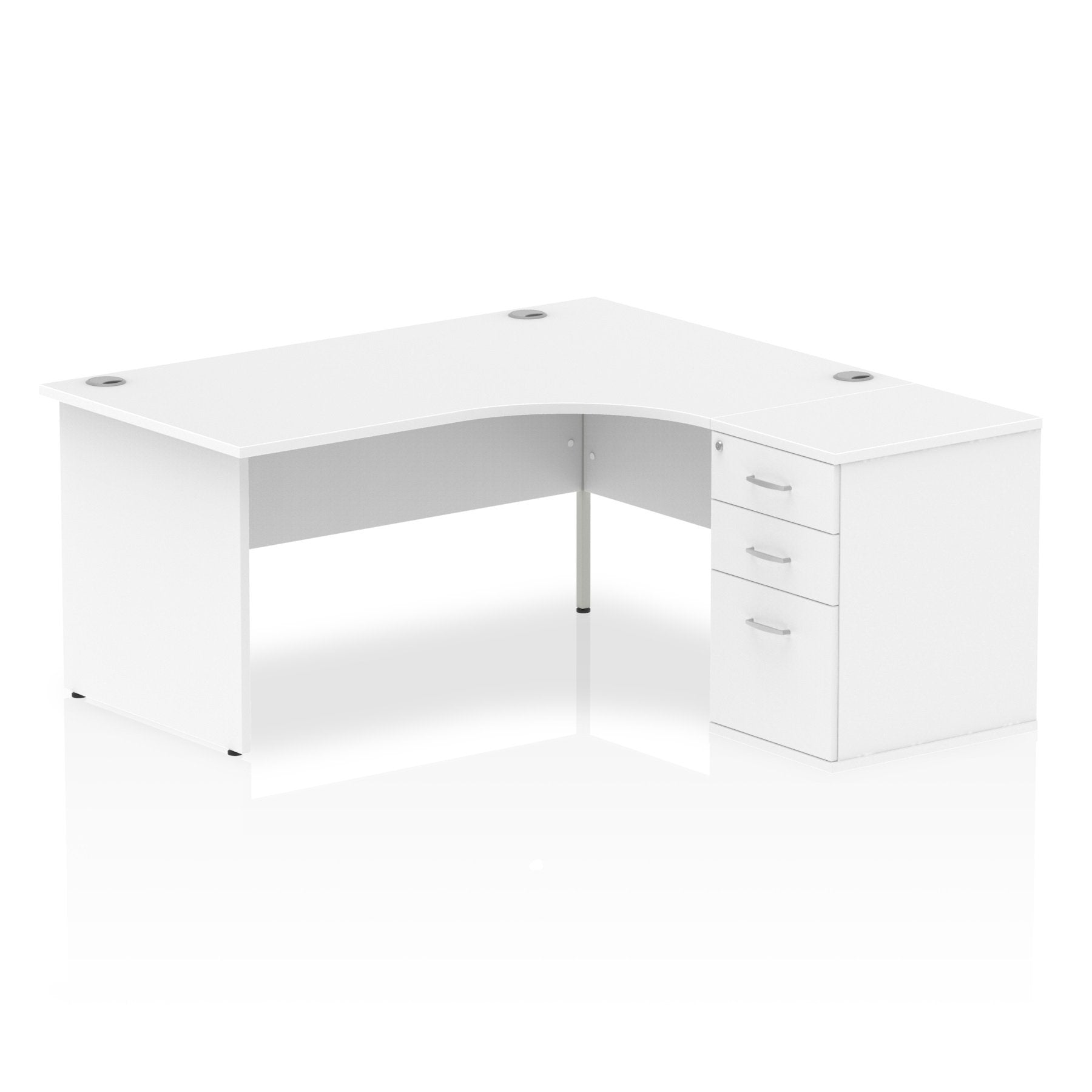 Dynamic Impulse 1600mm Right Crescent Desk White Top Panel End Leg Workstation 600mm Deep Desk High Pedestal Bundle I000598 DD