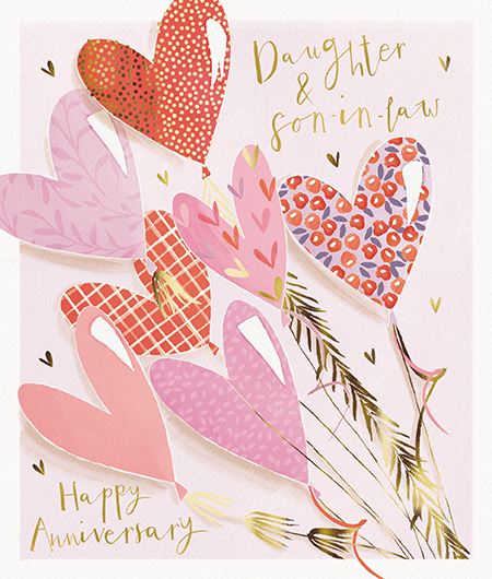 Daughter and Son-in-Law Anniversary Card with romantic heart bouquet design, greeting card by GBCC.