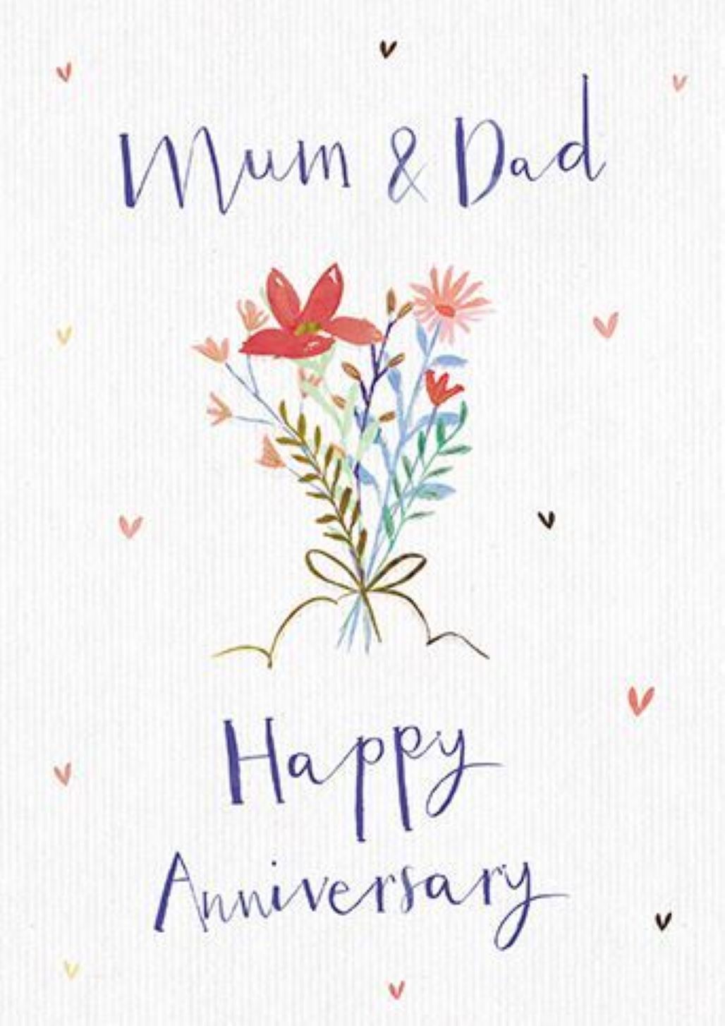 GBCC Mum and Dad anniversary greeting card featuring a floral bouquet with heart accents, perfect for celebrating love and togetherness.