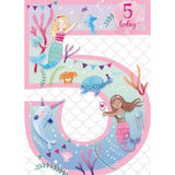Artistic 'Age 5' female birthday greeting card by GBCC featuring colorful, playful design for children's birthday celebrations.