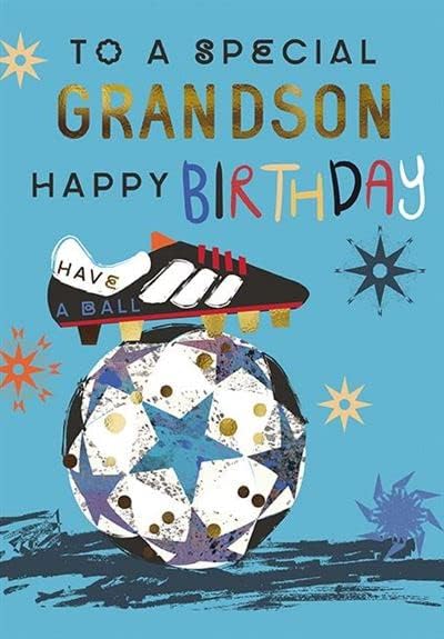 Football and stars birthday greeting card for grandson with foil finish, featuring a festive design from GBCC.