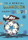 Football and stars birthday greeting card for grandson with foil finish, featuring a festive design from GBCC.