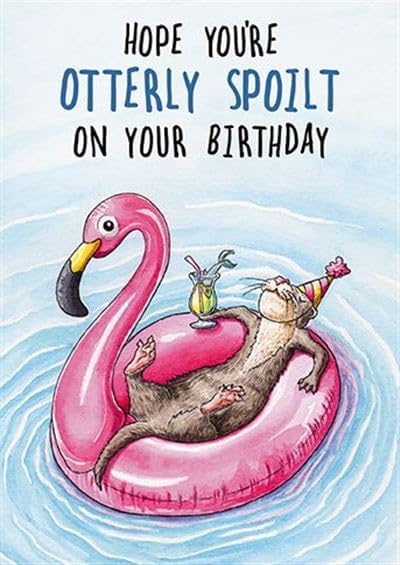 GBCC funny birthday card featuring an otter relaxing in a pool, eco-friendly greeting card for men and women, humorous animal design.