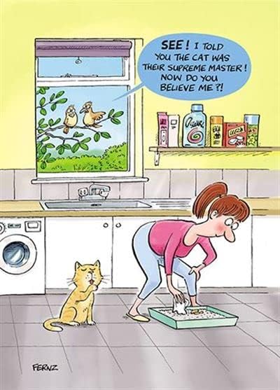 Cartoon sketch greeting card featuring a humorous cat design, titled "The Cat Is Their Supreme Master," by GBCC.