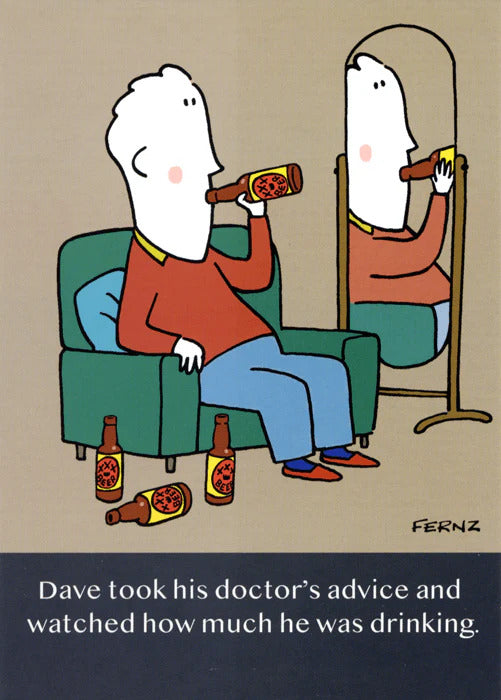 Humorous GBCC birthday greeting card for him featuring a joke about his drinking habits, perfect for adult humor occasions.