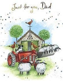 Dad birthday card featuring a sheep and tractor design with a foil finish, eco-friendly and recyclable greeting card by GBCC.