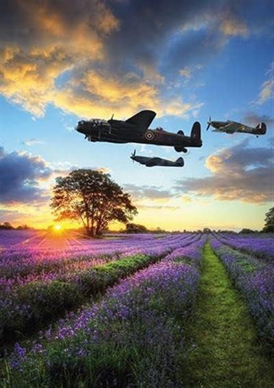 English countryside lavender fields greeting card by GBCC featuring a scenic landscape with blooming lavender flowers.
