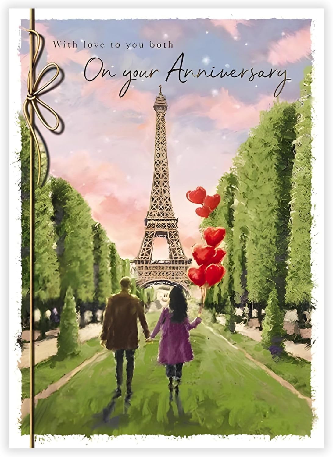 Romantic Paris scene with Eiffel Tower on artistic French anniversary greeting card by GBCC, ideal for romantic occasions.