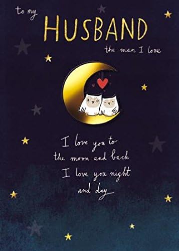 Romantic birthday greeting card from GBCC featuring owls on the moon, celebrating the man you love for his special day.