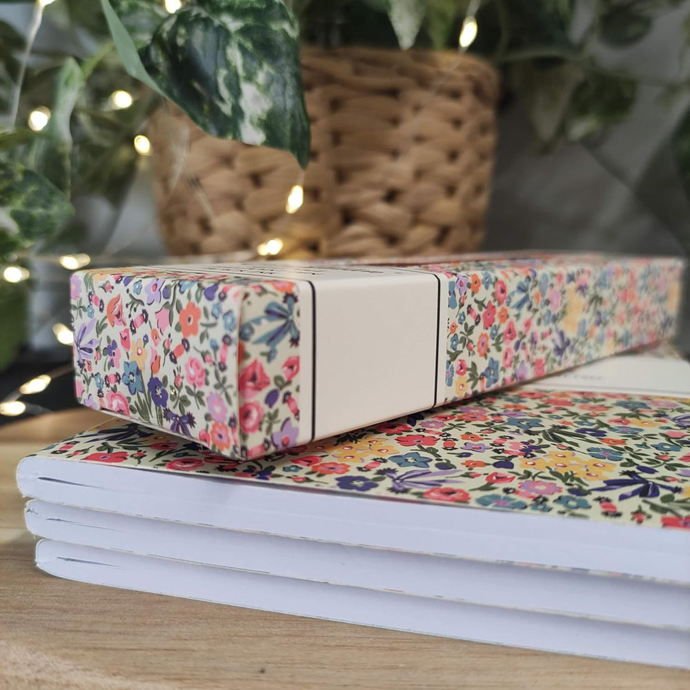 Set of three Cath Kidston floral printed notebooks by GBCC, featuring mixed floral covers for stationery and writing.
