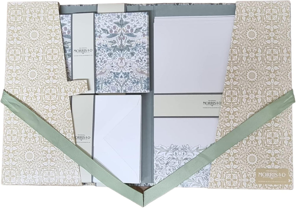 William Morris-themed stationery writing set by GBCC featuring floral designs on paper and envelopes.