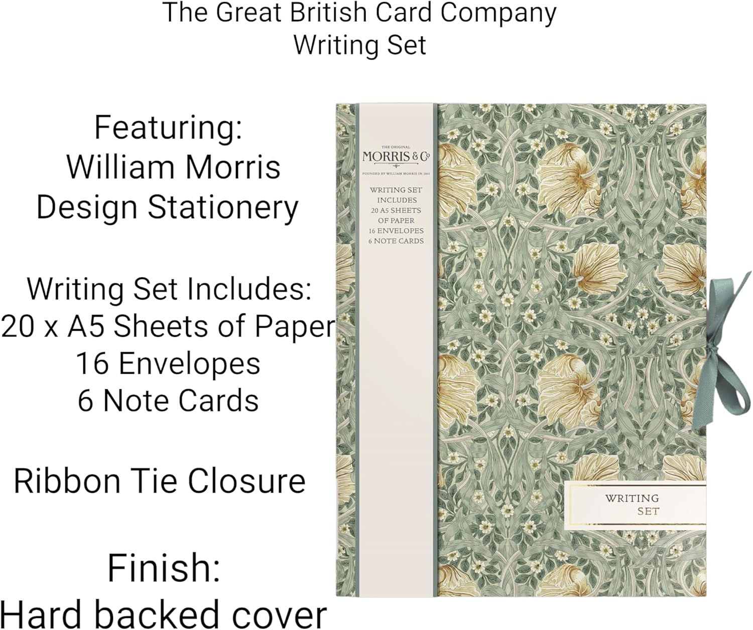 William Morris stationery writing set by GBCC featuring floral design, includes paper, envelopes, and writing accessories.