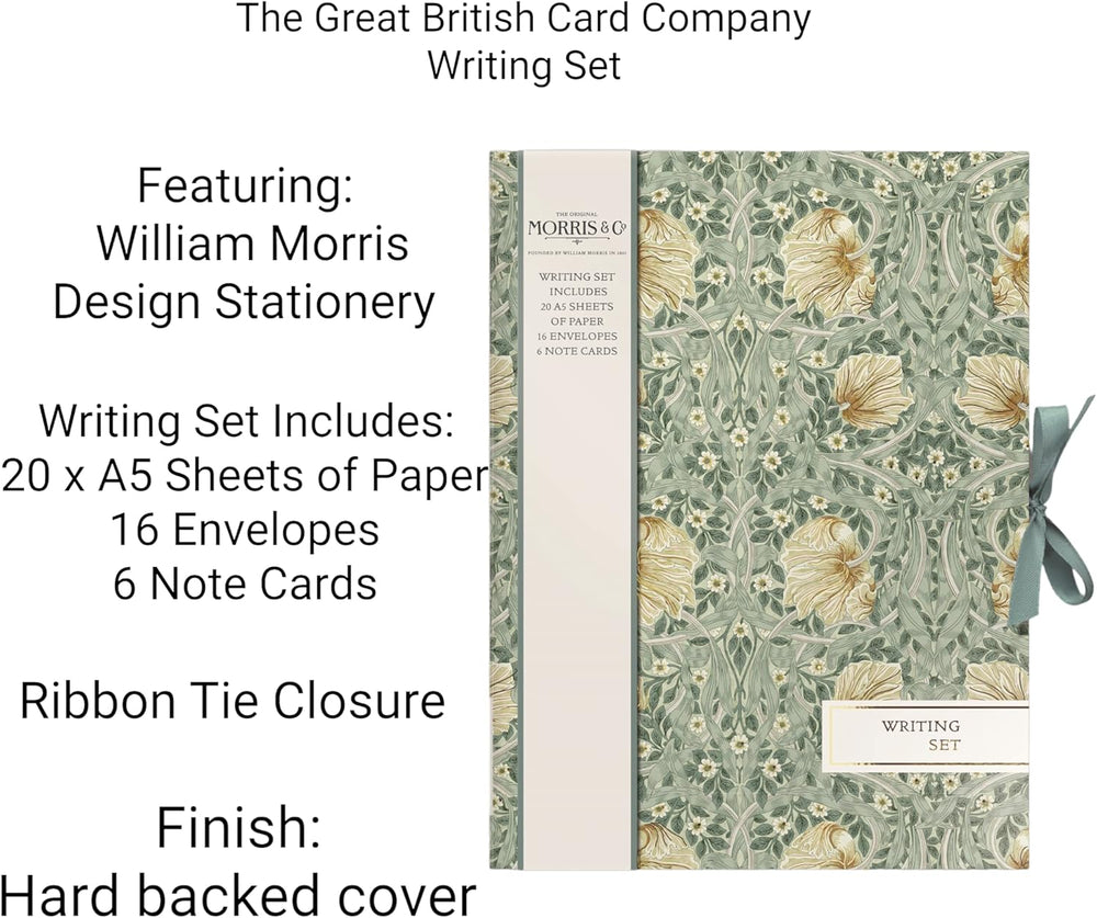 William Morris stationery writing set by GBCC featuring floral design, includes paper, envelopes, and writing accessories.