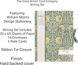William Morris stationery writing set by GBCC featuring floral design, includes paper, envelopes, and writing accessories.