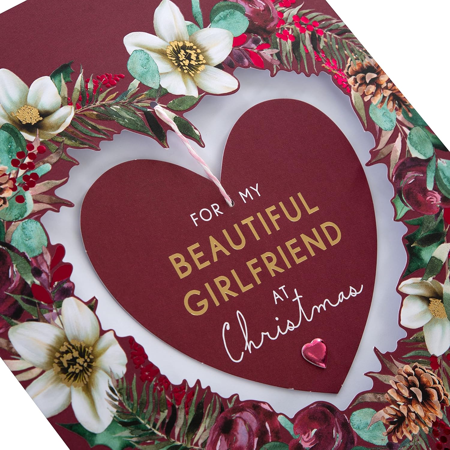 Hallmark Boxed Christmas Card for Girlfriend – Traditional Heart and Verse Design