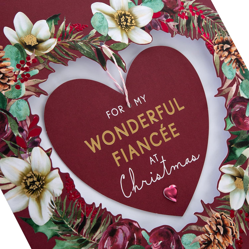 Hallmark Boxed Christmas Card for Fiancée – Traditional Heart & Wreath Design