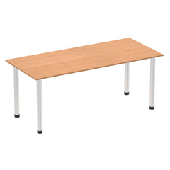 Impulse 1800mm Straight Table Oak Top Brushed Aluminium Post Leg I003648 DD