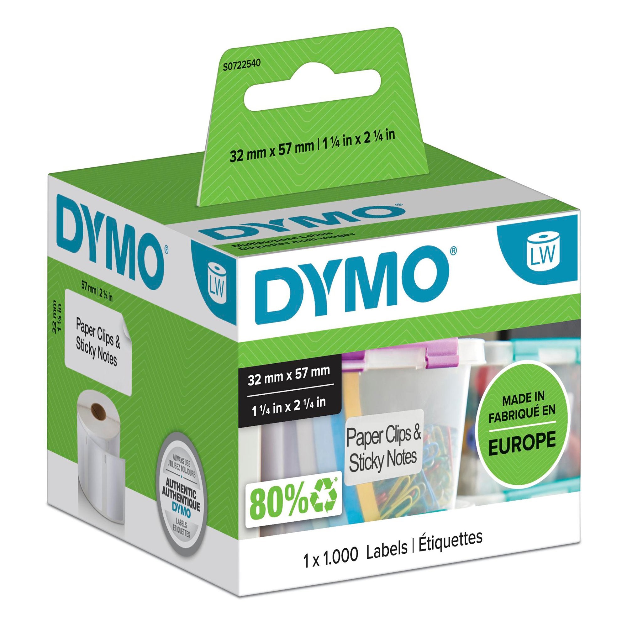 Dymo LabelWriter Multipurpose Label 57x32mm 1000 Labels Per Roll White - S0722540