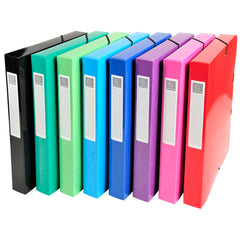 Exacompta Iderama Box File Pressboard A4 40mm Spine Width Elastic Closure Assorted (Pack 8) - 59929E