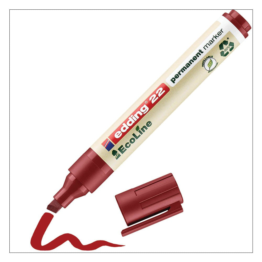 edding 22 EcoLine Permanent Marker Chisel Tip 1-5mm Line Red (Pack 10) - 4-22002