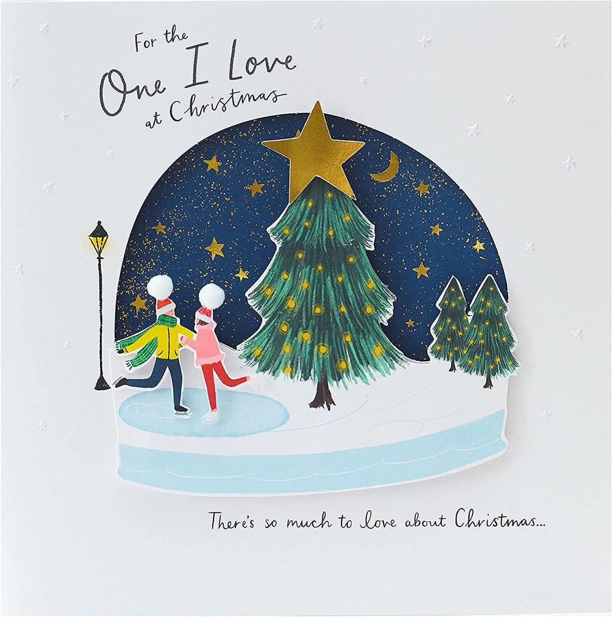 Ice Skaters in Snow Globe for One I Love Romantic Christmas Card