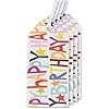 Set of four Glick luxury multicoloured birthday gift tags with "Happy Birthday" design, ideal for gift packaging and decoration.