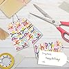Set of four Glick luxury gift tags with multicoloured "Happy Birthday" designs for festive gift wrapping.