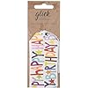 Set of four Glick luxury multicolored Happy Birthday gift tags with decorative designs for gift packaging.