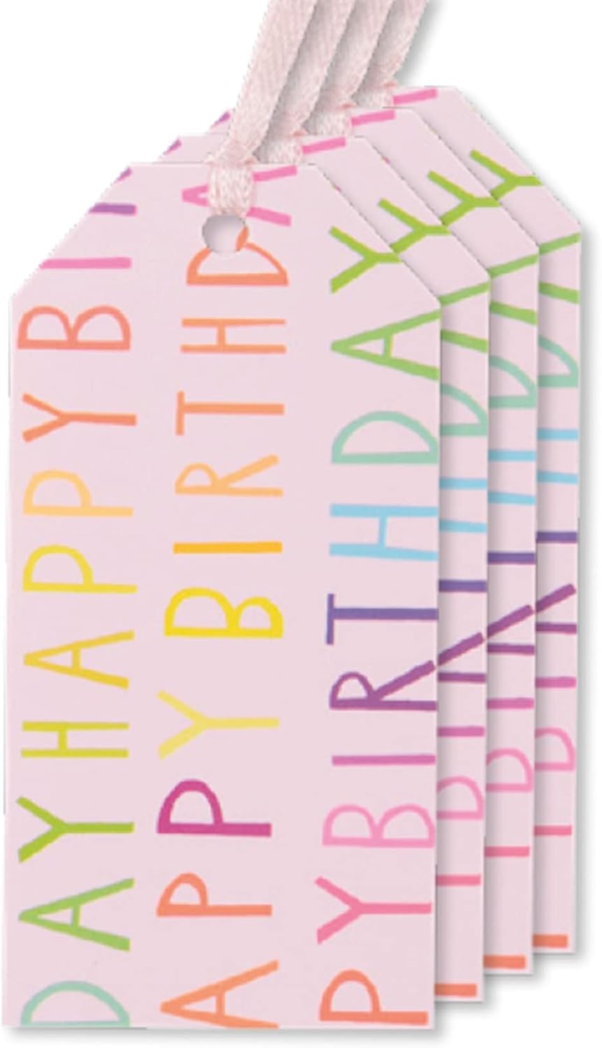 Glick pack of 4 pink Happy Birthday gift tags for gift packaging and accessories, featuring festive designs.