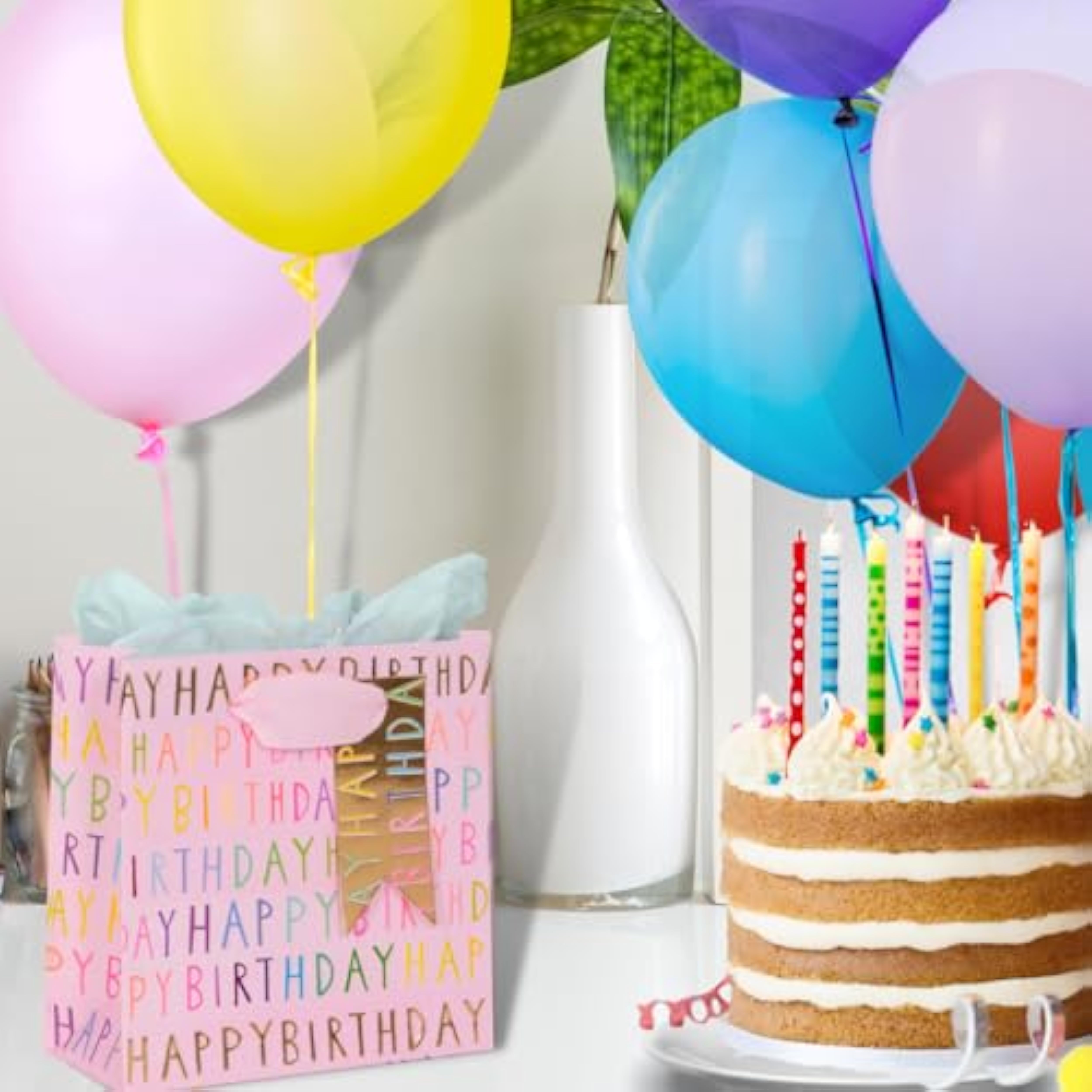 Glick luxury pink birthday gift bag small size 140x140x60mm with happy birthday design, ideal for gift packaging.