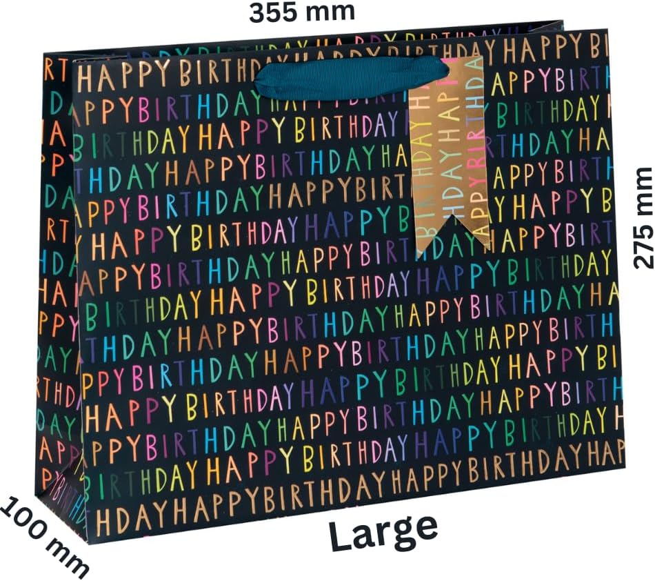 Glick navy blue large landscape gift bag with happy birthday design, ideal for gift packaging and celebrations