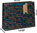 Glick navy blue large landscape gift bag with happy birthday design, ideal for gift packaging and celebrations