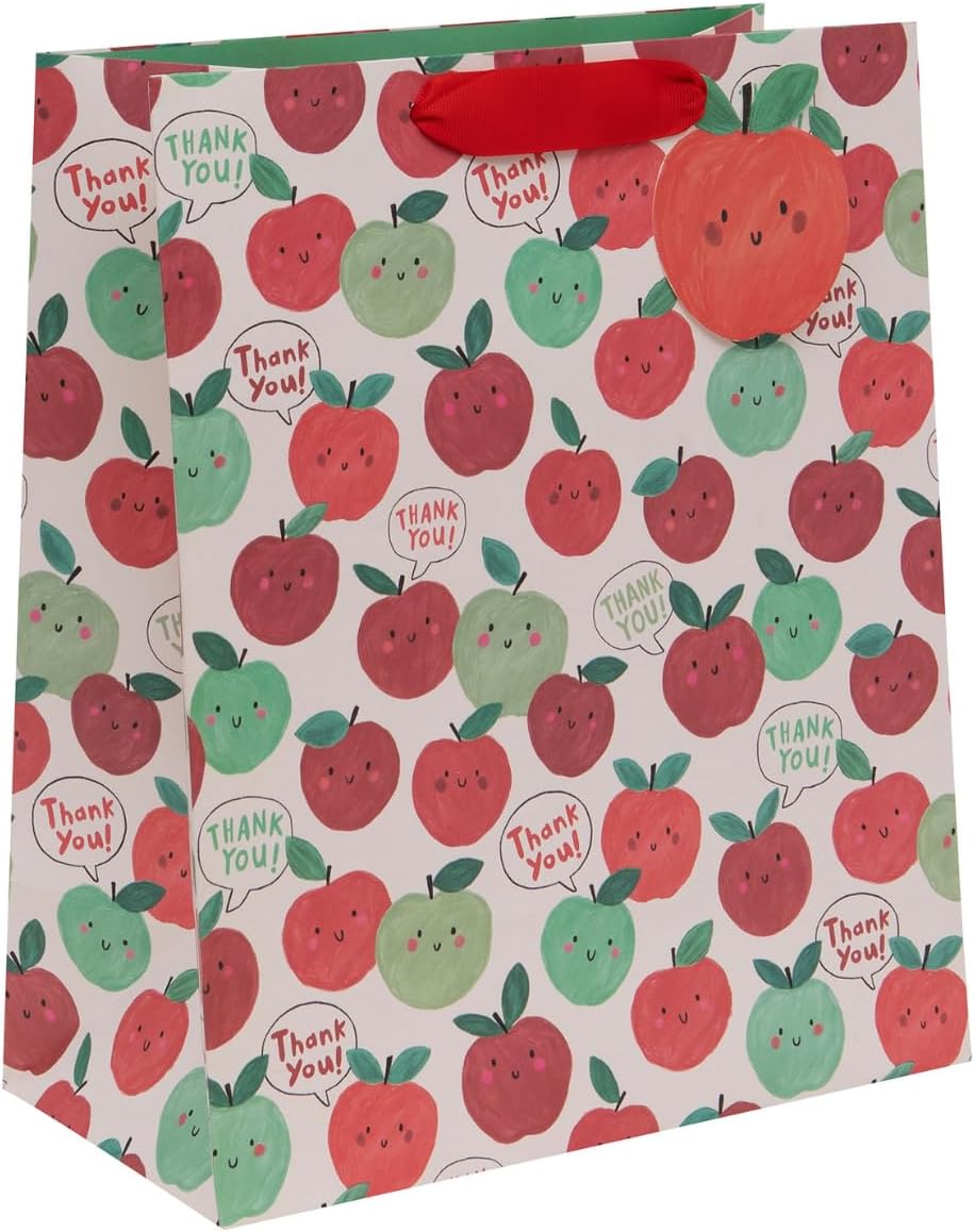 Large Glick gift bag featuring a thank you apple design, perfect for gift packaging with vibrant colors and sturdy handles.