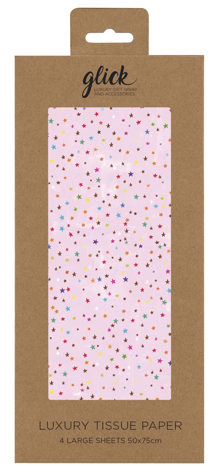 Glick four sheets of pale pink star-patterned tissue paper for gift packaging, featuring soft pink background and star design
