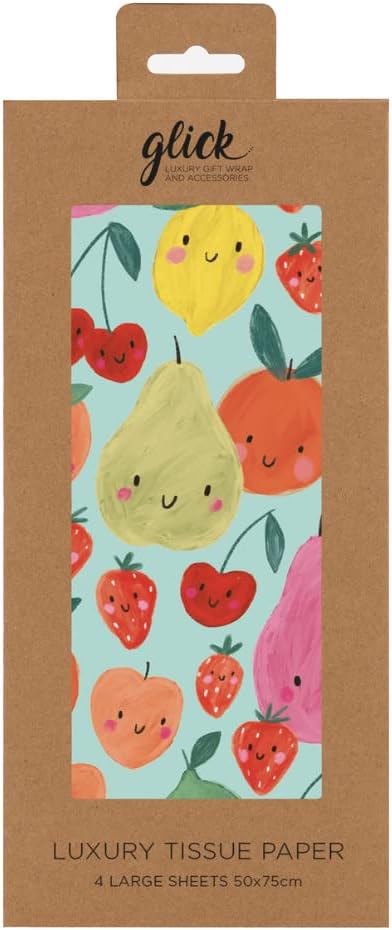 Glick Fruit Cocktail gift packaging tissue paper, four sheets with colorful fruit print for wrapping or decorating gifts