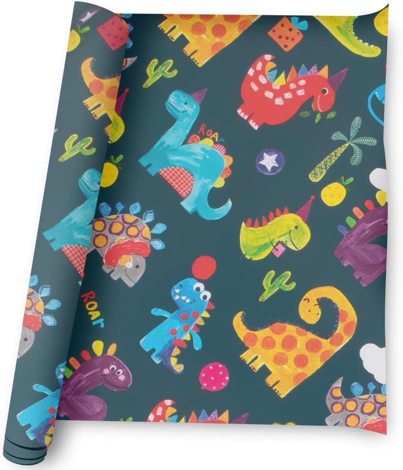 Glick Wrap 2M Ps Jnrs Dinoroar gift wrapping paper with colorful dinosaur patterns for kids' presents