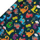 Glick Wrap 2M Ps Jnrs Dinoroar gift wrapping paper with colorful dinosaur print on white background, ideal for gift packaging.
