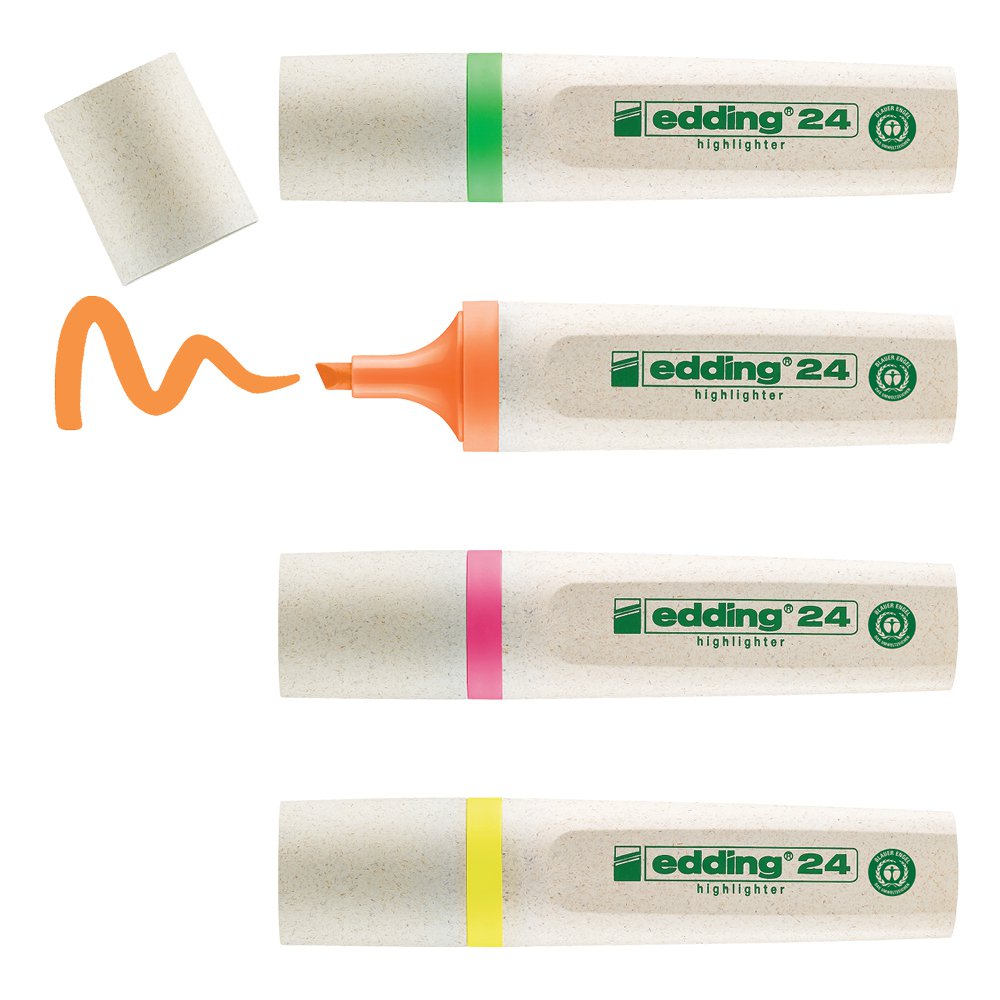 edding 24 EcoLine Highlighter Pen Chisel Tip 2-5mm Line Neon Assorted Colours (Pack 4) - 4-24-4