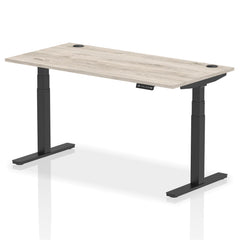 Dynamic Air 1600 x 800mm Height Adjustable Desk Grey Oak Top Cable Ports Black Leg HA01251 DD