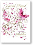 Nigel Quiney Special Friend Female Birthday Card - Pink Butterfly and Flowers