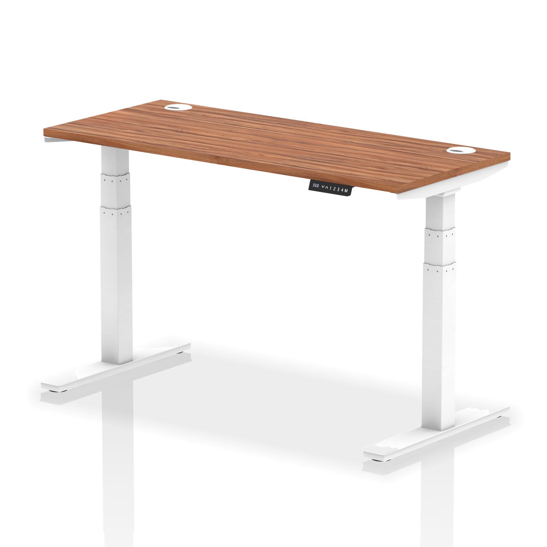 Dynamic Air 1400 x 600mm Height Adjustable Desk Walnut Top Cable Ports White Leg HA01146 DD
