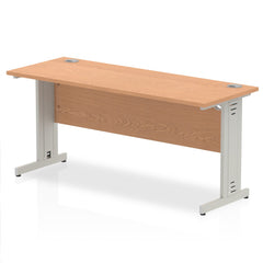 Impulse 1600 x 600mm Straight Desk Oak Top Silver Cable Managed Leg MI002730 DD