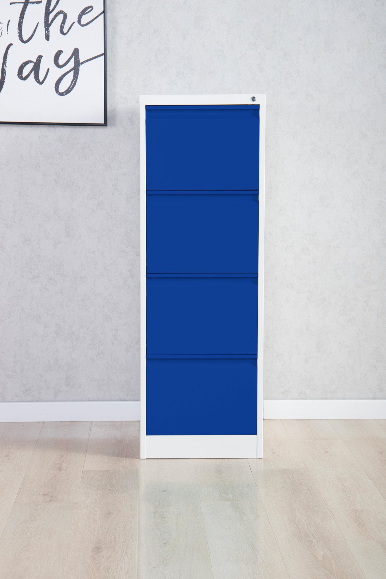 Phoenix FC Series 4 Drawer Filing Cabinet Grey Body Blue Drawers with Key Lock - FC1004GBK DD