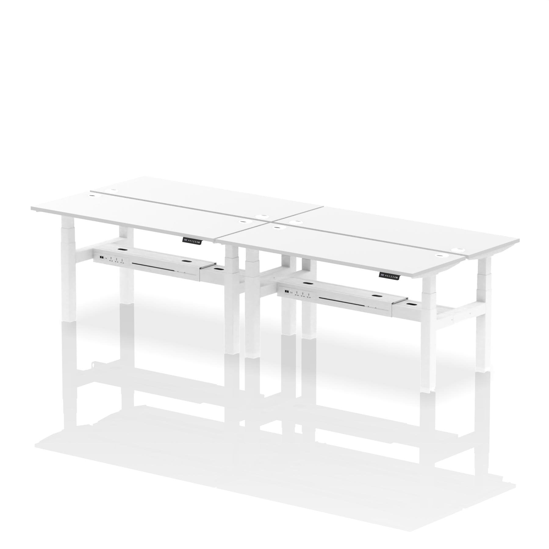 Dynamic Air Back-to-Back W1600 x D600mm Height Adjustable Sit Stand 4 Person Bench Desk With Cable Ports White Finish White Frame - HA02248 DD