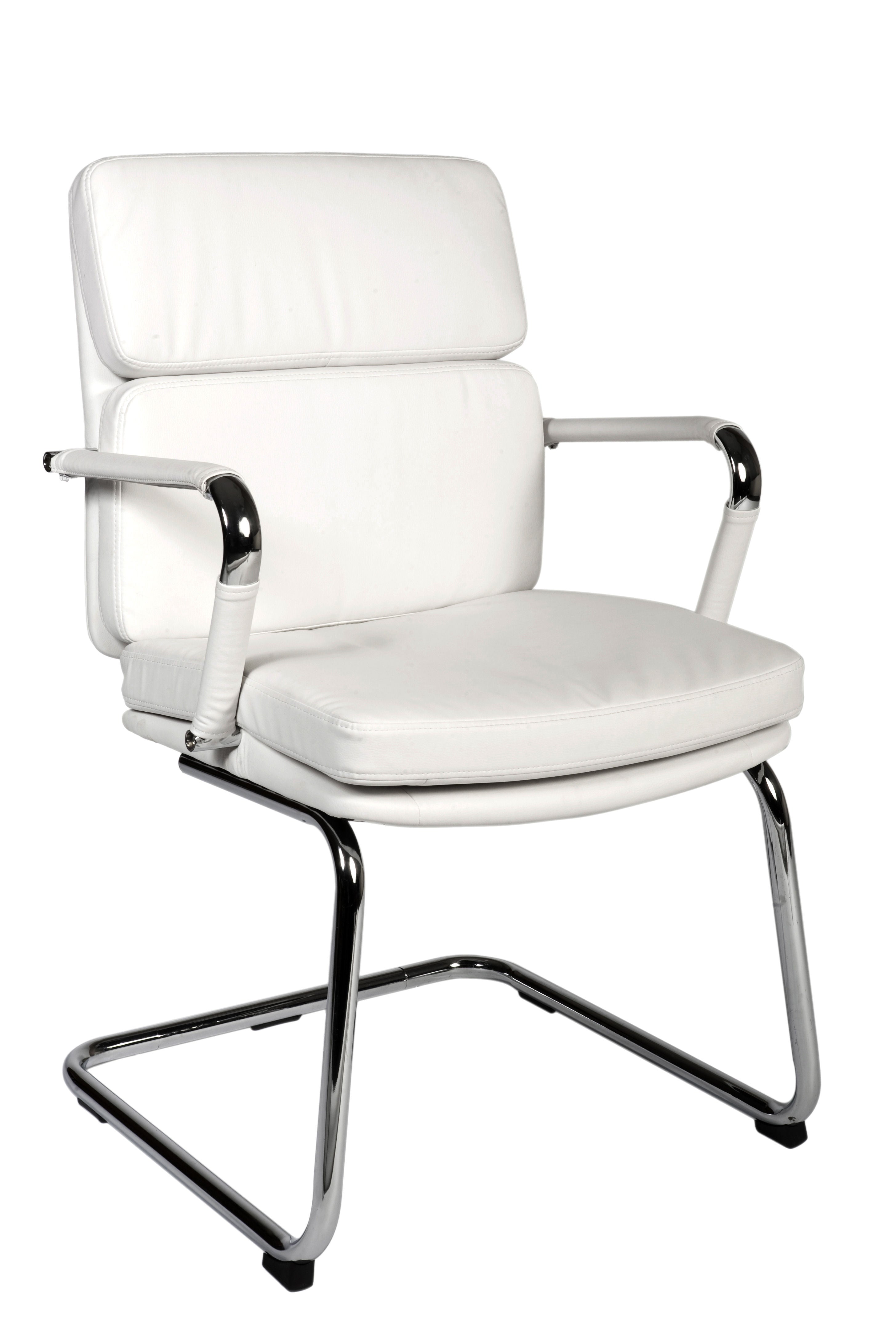 Deco Cantilever Retro Style Faux Leather Reception/Boardroom/Visitors Chair White - 1101WH DD