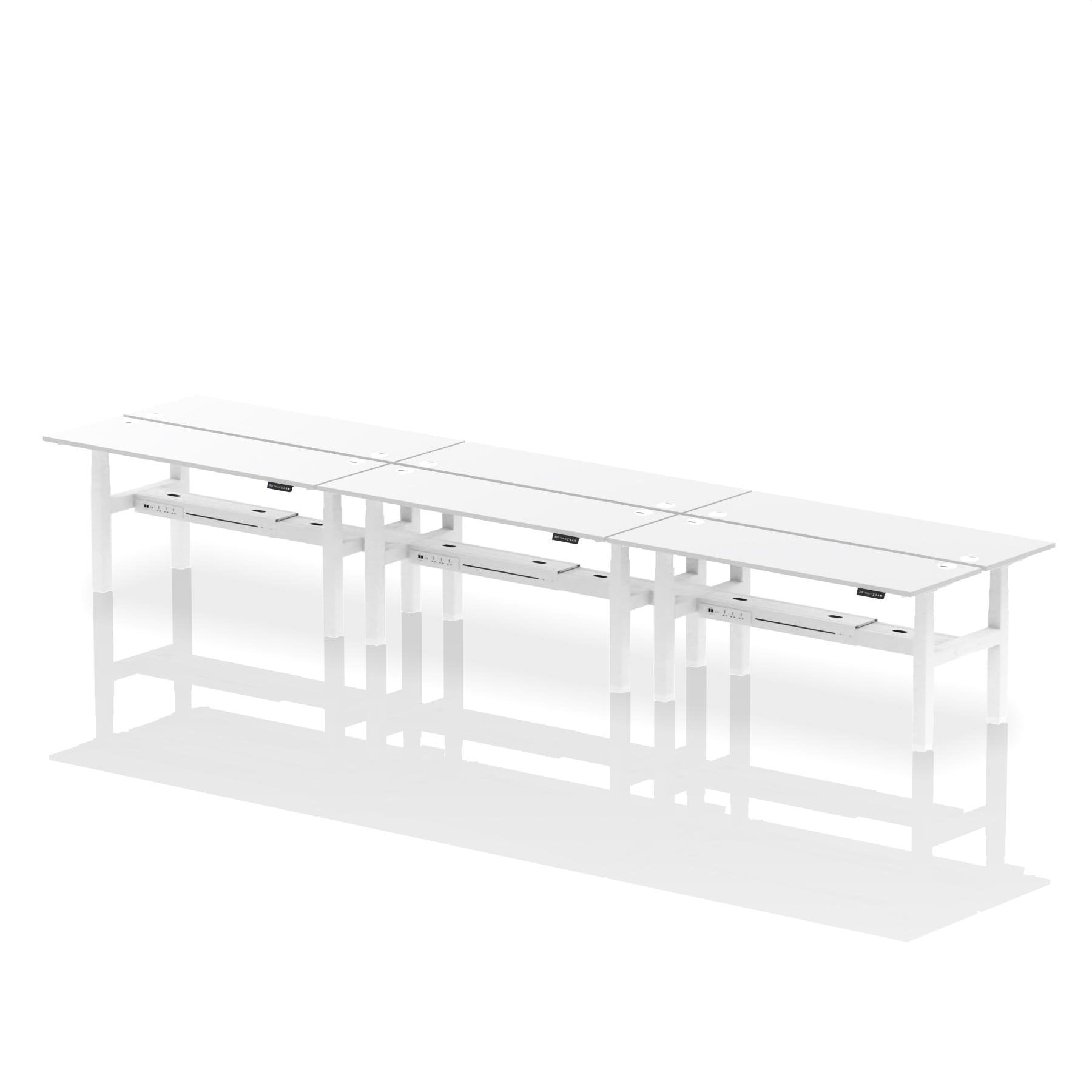 Dynamic Air Back-to-Back W1800 x D600mm Height Adjustable Sit Stand 6 Person Bench Desk With Cable Ports White Finish White Frame - HA02608 DD