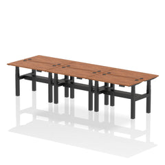 Dynamic Air Back-to-Back W1200 x D600mm Height Adjustable Sit Stand 6 Person Bench Desk With Cable Ports Walnut Finish Black Frame - HA01626 DD